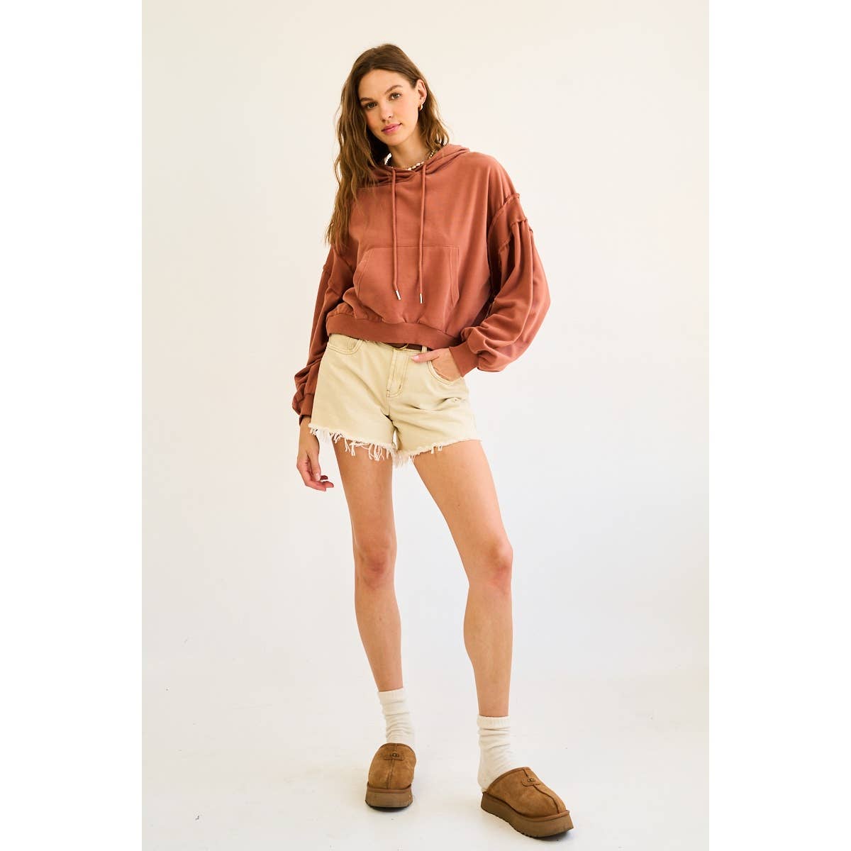 BRICK Washed French Terry Balloon Sleeve Hoodie for wholesale on Faire7