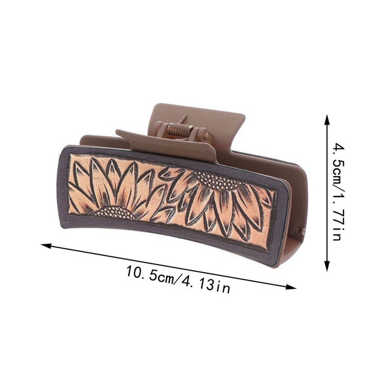 ACCITY - Wholesale Hair Clip - Women's - WESTERN SUNFLOWER LEATHER HAIR CLAW CLIP_CWAHA0609