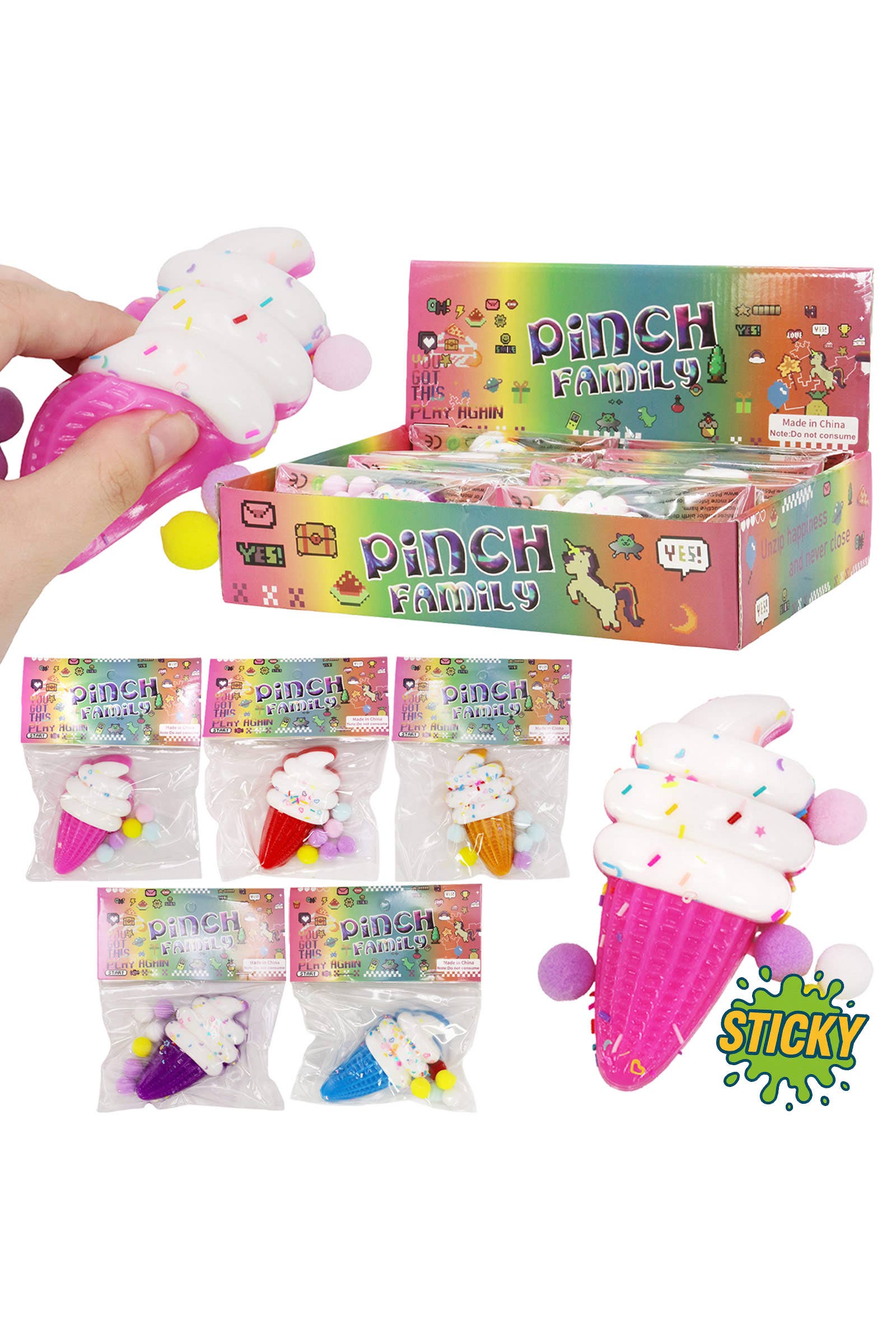 ASSORTED Ice Cream Glitter Sticky Mochi Squishy Bag for wholesale on Faire0