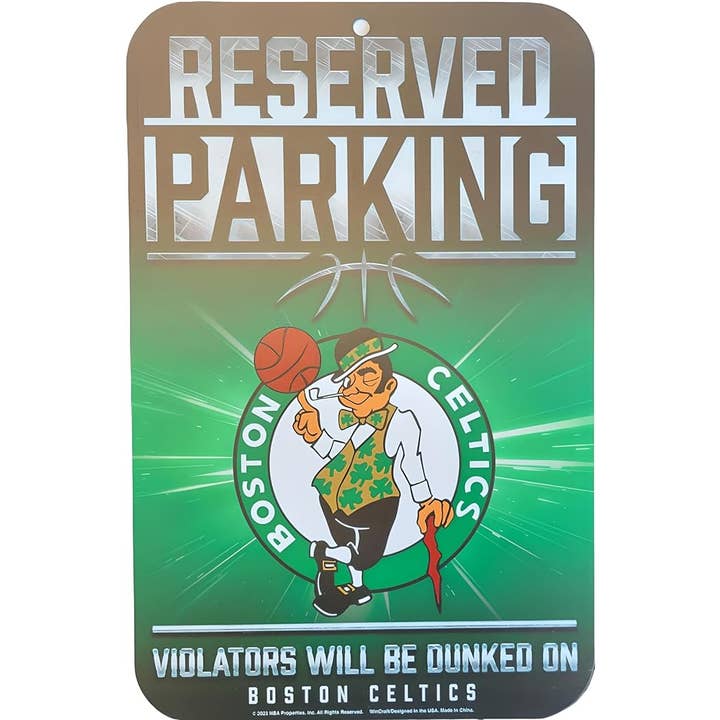 Cartello di parcheggio riservato NBA Boston Celtics, 11" x 17" per la vendita all'ingrosso da parte di Majestic Sports