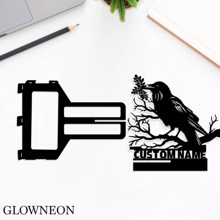 Glow Neon - Wholesale Phone/Tablet Stand - Personalized Raven on Branch Phone Stand, Crow Phone Holder