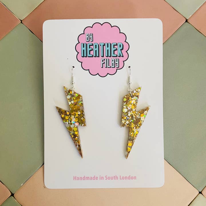 Large Gold & Silver Lightning Bolt Earrings for wholesale by By Heather Filby