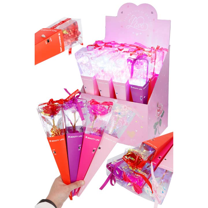 Cap Zone - Wholesale Artificial Flowers - Holographic LED Artificial Galaxy Rose Gift Box