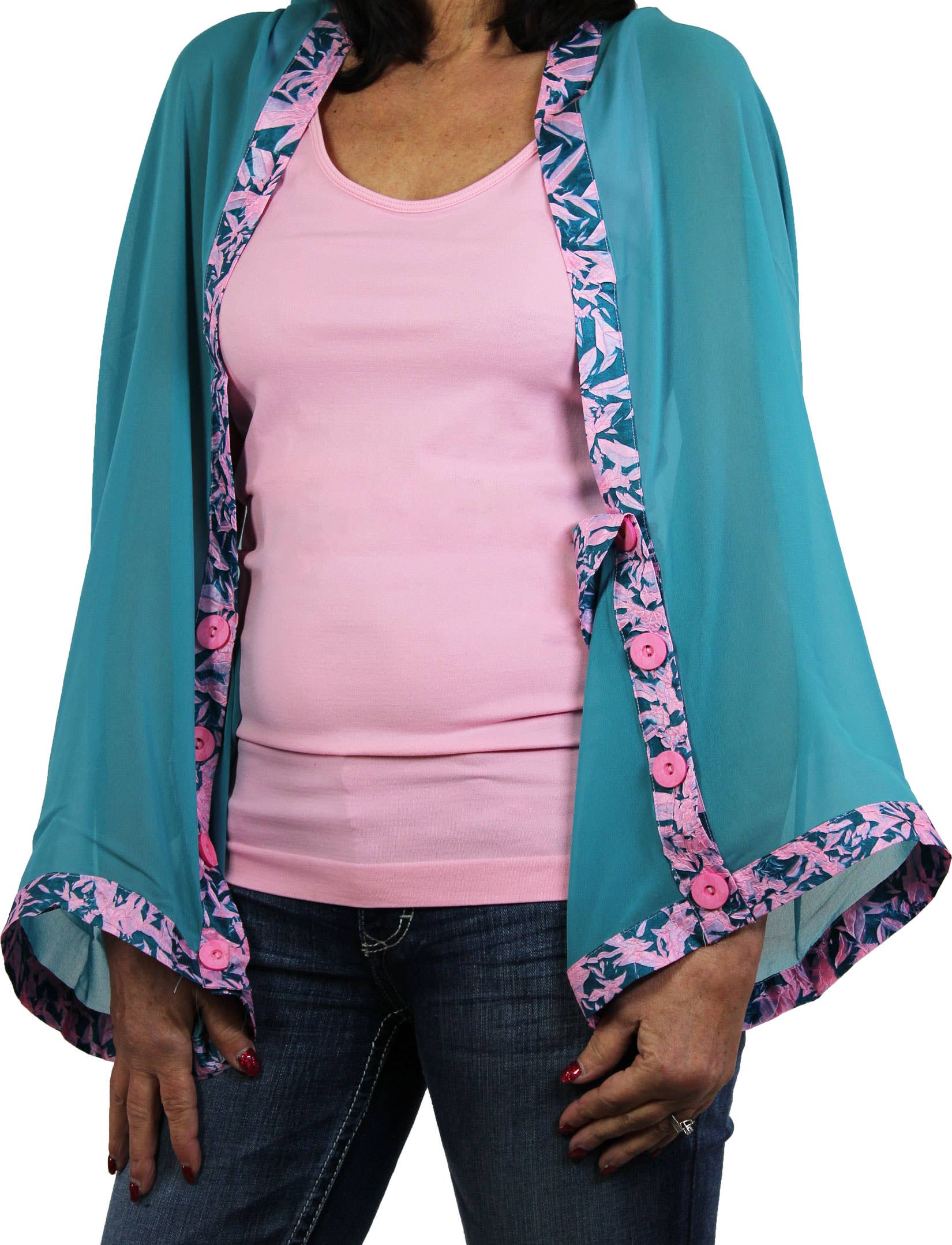 The Magic Scarf Company – wholesale Wrap – Women's – 1036 - Origami Trim Button Shawl/Shrug8