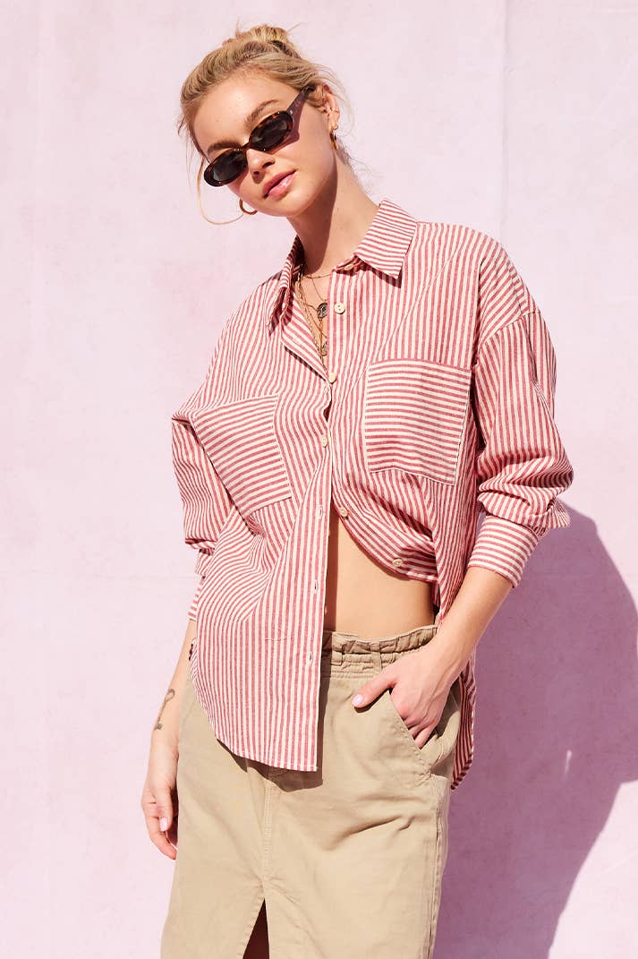 ILLA ILLA - Wholesale Button Down Shirt - Women's - Striped Cotton Shirt Top36