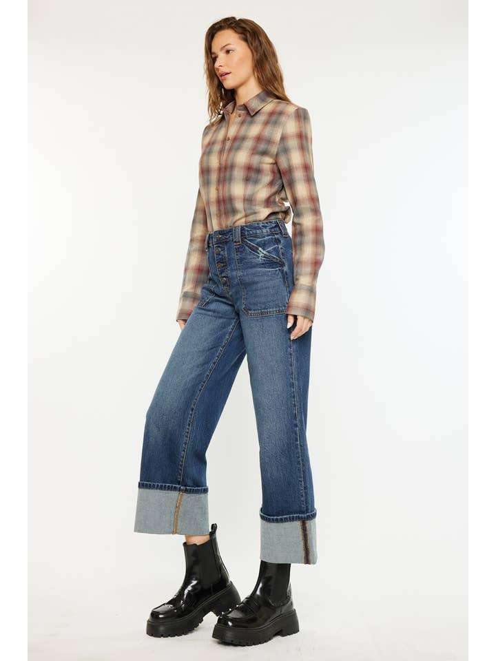 DARK OPEN PACK HIGH RISE ANKLE WIDE LEG JEANS-KC2587D for wholesale on Faire