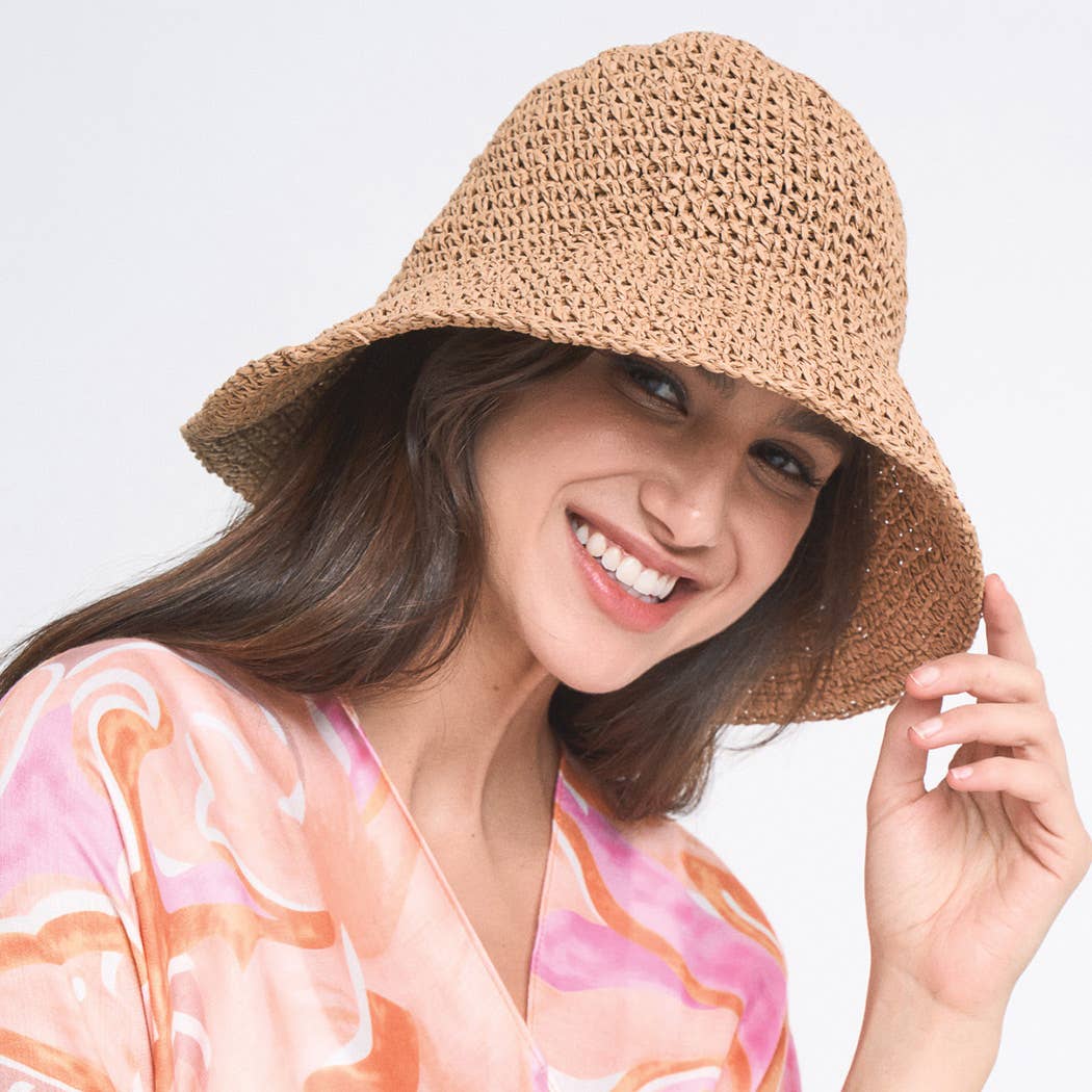 Fashion City - Wholesale Bucket Hat - Women's - Solid Colored Straw Bucket Hat17