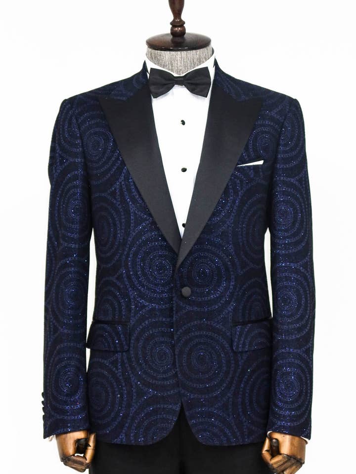 Blazer da ballo da uomo slim fit con risvolto a punta con motivo Hypnose - Wessi per la vendita all'ingrosso da parte di Wessi