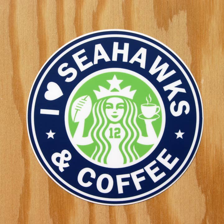 Discovery Stickers - Wholesale Sticker - I Love Seahawks & Coffee Vinyl Sticker