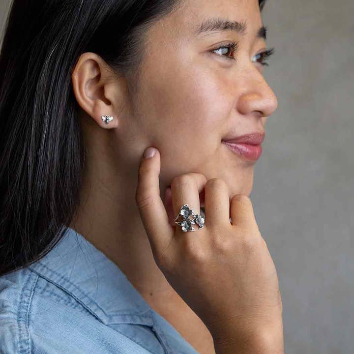 Nina Designs - Wholesale Cocktail/Statement Ring - Silver or Bronze Adjustable Dogwood Flower and Leaf Ring3