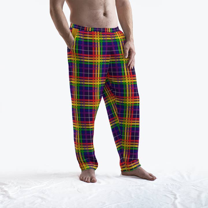 Ninja Ferret Art – wholesale Mjukis- och joggingbyxor – Dam – Rainbow/Aubergine Tartan Plaid Lounge Byxor