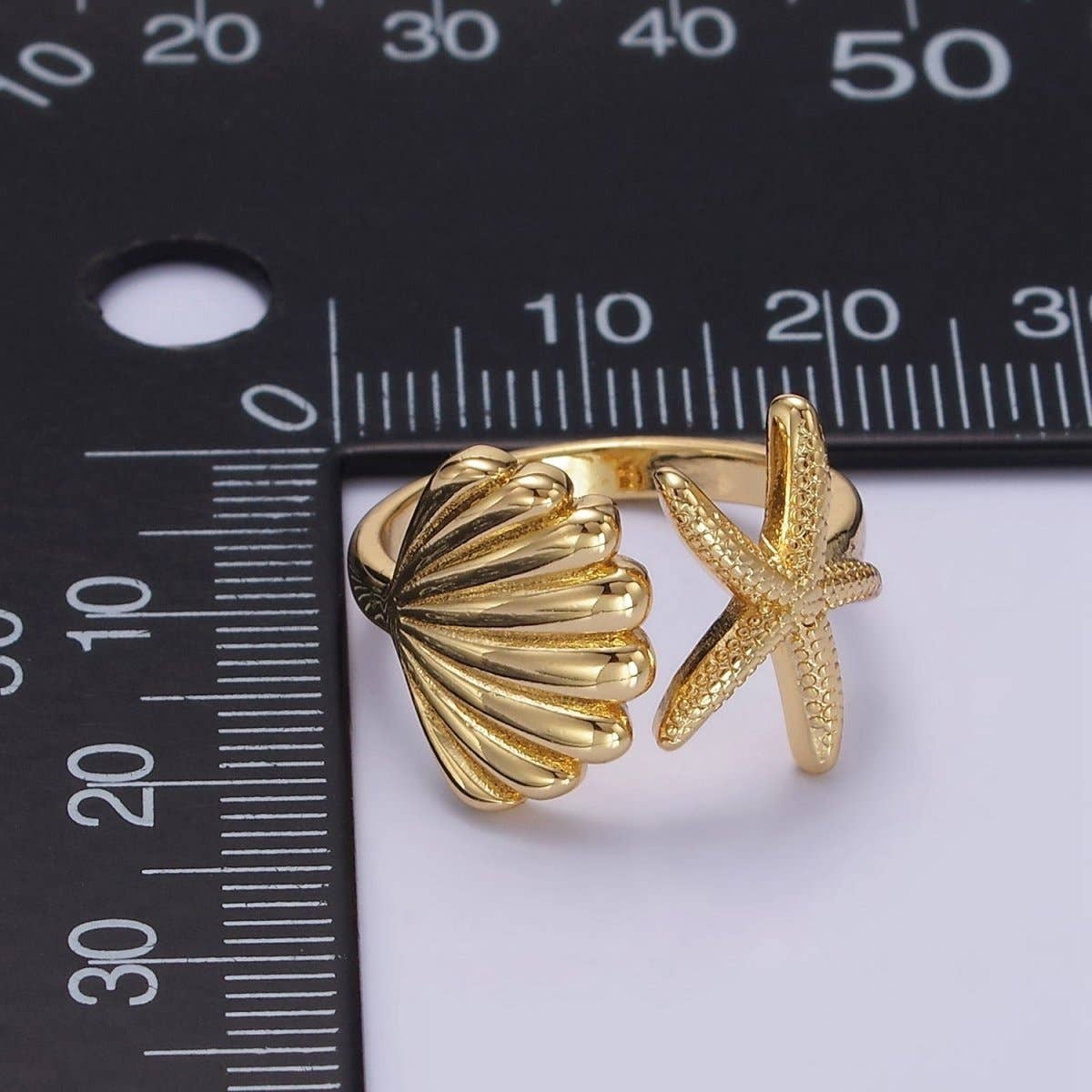 Aim Eternal - Wholesale Cocktail/Statement Ring - 14K Gold Filled Ocean Starfish Clam Sea Shell Open Wrap Ring in Gold & Silver | O3331