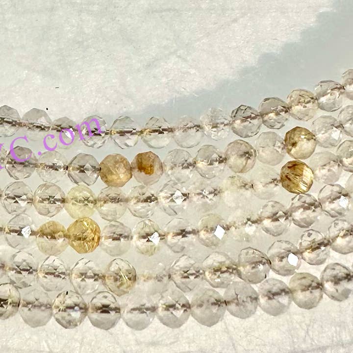 KayleeNYC - Wholesale Beaded/Pearl Necklace - 2mm Natural Gold Rutilated Quartz Necklaces Crystal