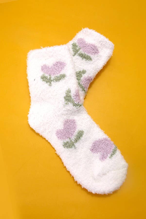 JOSSLYN by wall to wall - Vente Chaussettes – femme - CHAUSSETTES MOELLEUSES CHAUDES EN POLAIRE CORAIL EN PELUCHE AVEC FLEURS DE FRUITS | 40S020515