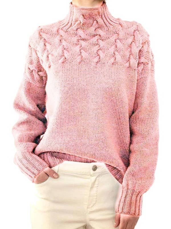 Rosa Clothing - Wholesale Knit Sweater - Women's - Cozy Solid Color Turtleneck Cable Knit Sweater9