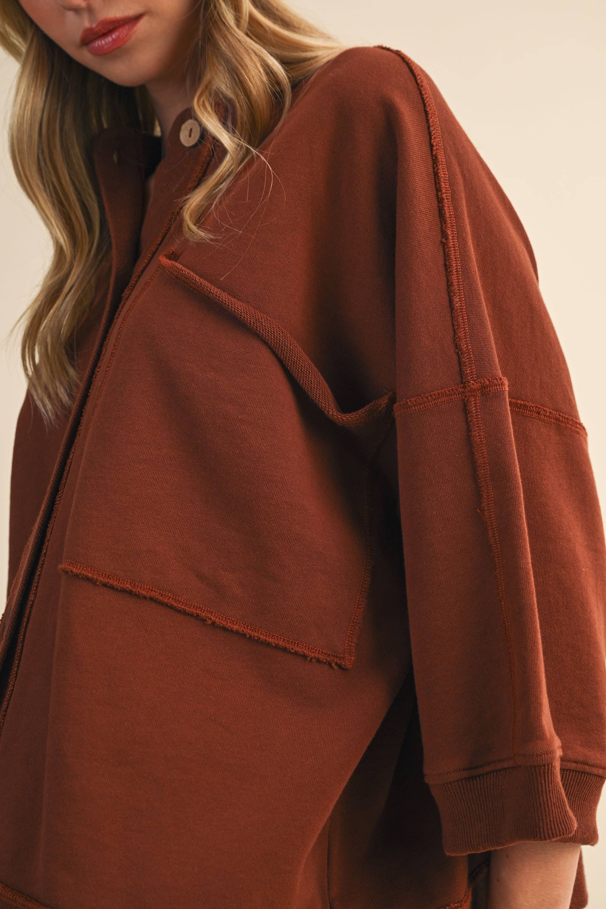 Klesis - Wholesale Button Down Shirt - Women's - IJ1589  FRONT POCKET BUTTON DOWN OVERSIZED SOLID TOP3