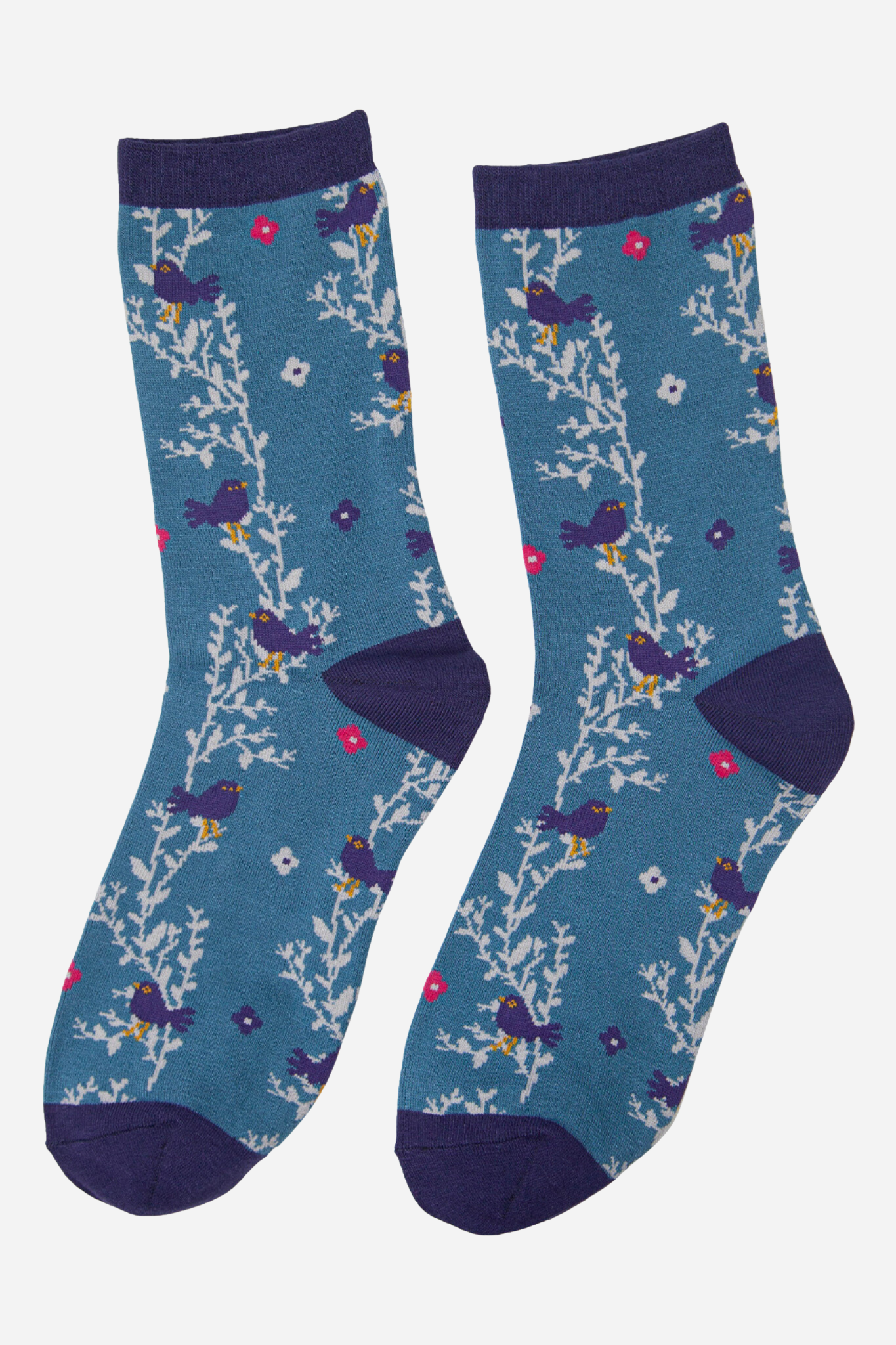 Sock Talk – wholesale Socks – Women's – Women's Blackbird Vine Floral Print Ankle Socks Blue1
