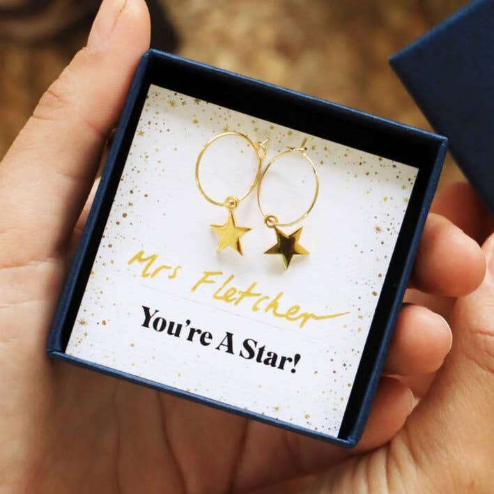 'You're a Star' Star Charm Hoop Earrings for wholesale by Lucent Studios Ltd