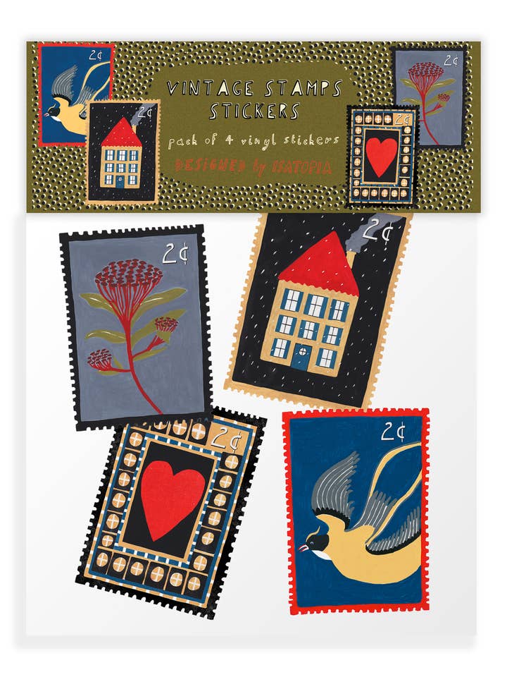 Confezione adesivi in vinile con timbri vintage per la vendita all'ingrosso da parte di Isatopia