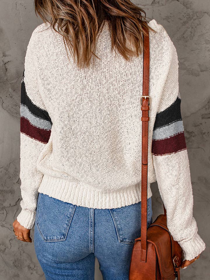 White Cecilia Chevron Striped Sweater for wholesale on Faire1