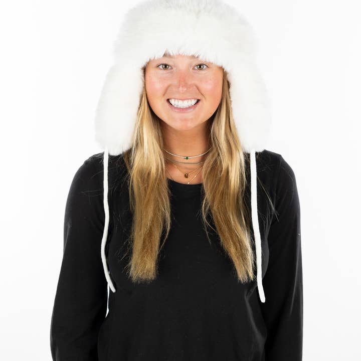 Funky Junque - Wholesale Trapper/Bomber Hat - Women's - Fluffy Knit Trapper Faux Fur Pom Hat - Ivory1
