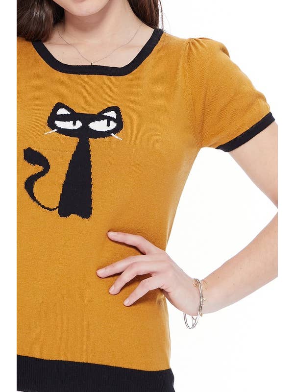 Mak - Wholesale Knit Sweater - Women's - Short Sleeve Crewneck Cat Print Casual T-Shirt Sweater4