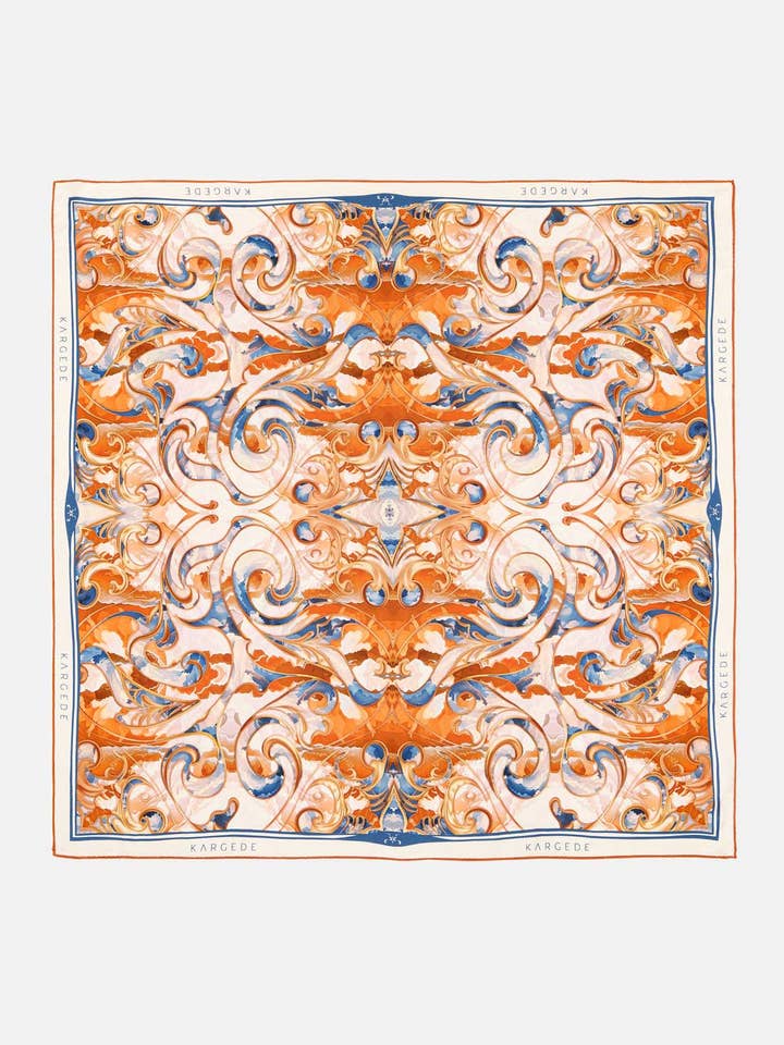 Sun Seeker – Orange White Blue Double Sided Silk Scarf for wholesale by Kargede
