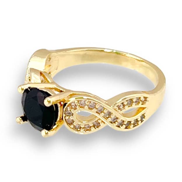 Black Stone Cz Infinity zijring in 18k verguld voor wholesale door Raf Rossi Gold Plated