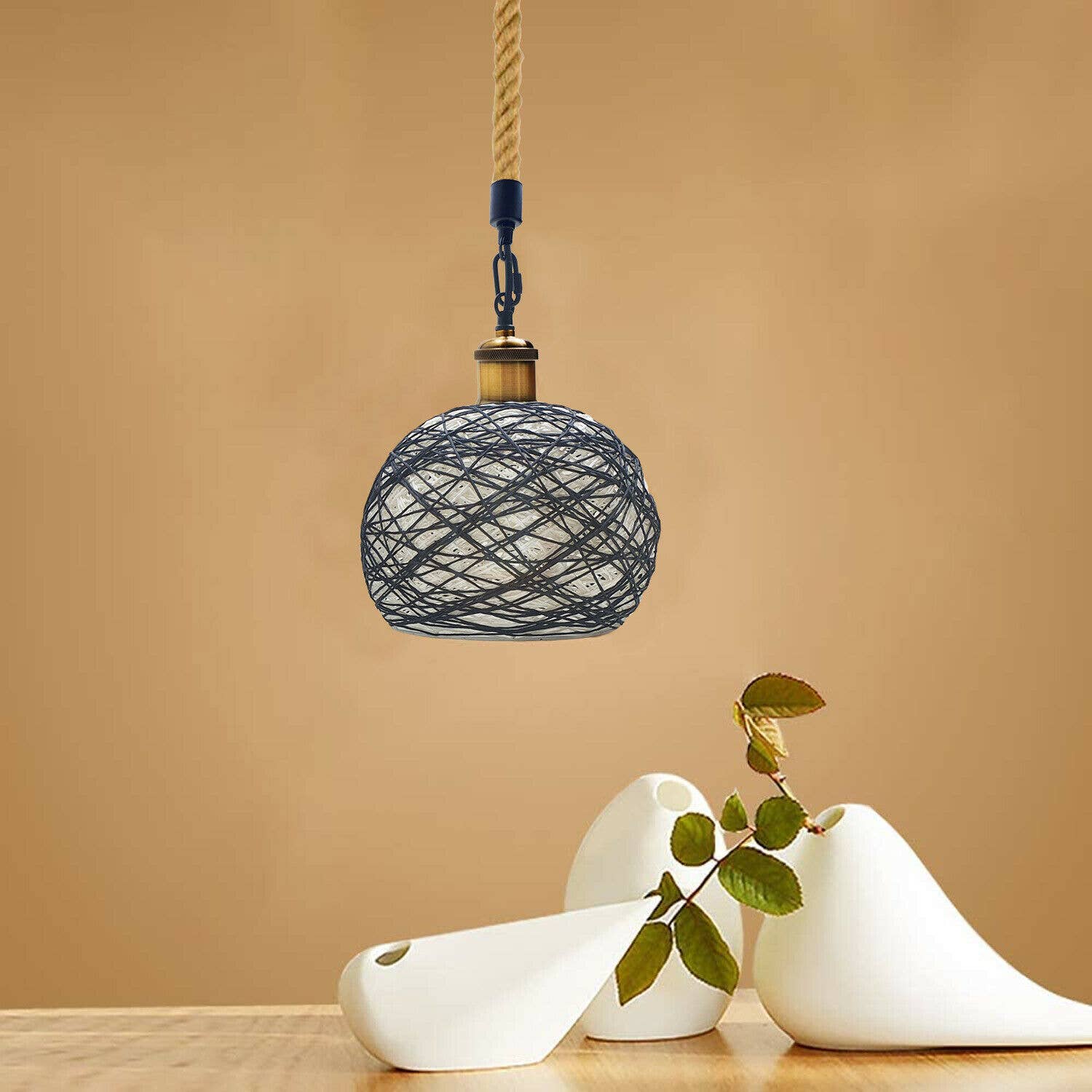 Ledsone – wholesale Chandelier/hanging light – LEDSone industrial vintage Rope Woven Pendant Lamp ~19591