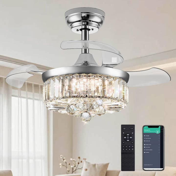 30 Inch Crystal Chandelier Ceiling Fan With Retractable Blades for wholesale by ShipItFurniture