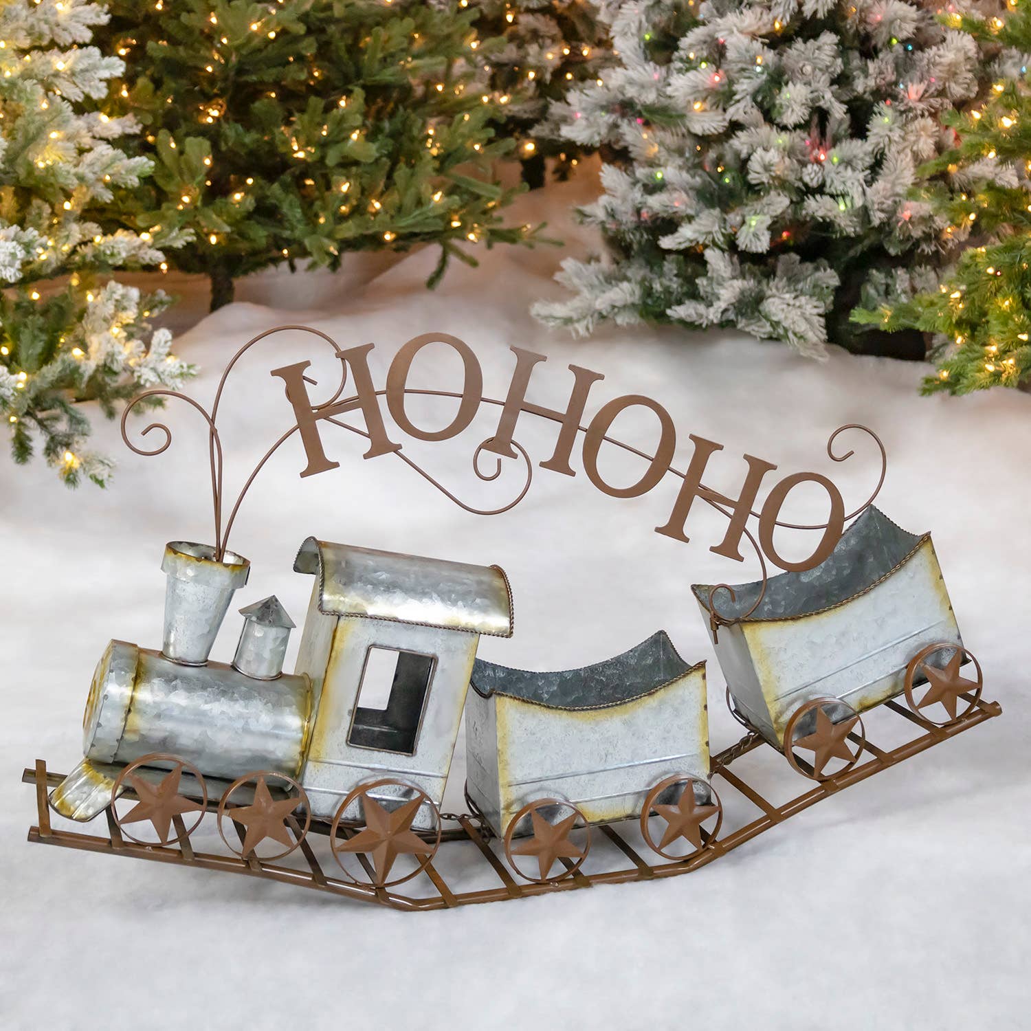 Zaer Ltd. International - Wholesale Christmas Decoration - 36" Long Galvanized Christmas Train "HO HO HO"1