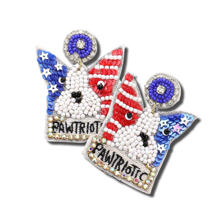 Boho Grow Studio – wholesale Hängande örhängen – Pärlstav amerikanska USA flagga 4 juli Holiday Dog Tema Örhängen