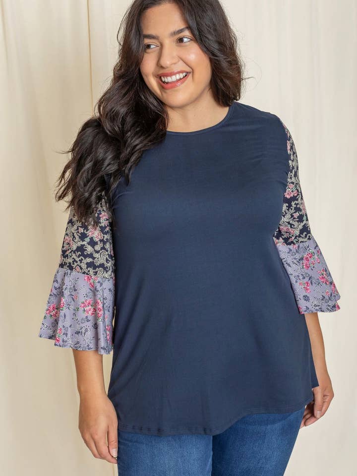 Plus Color Block Ruffle Sleeve Tunic for wholesale by EG fashion