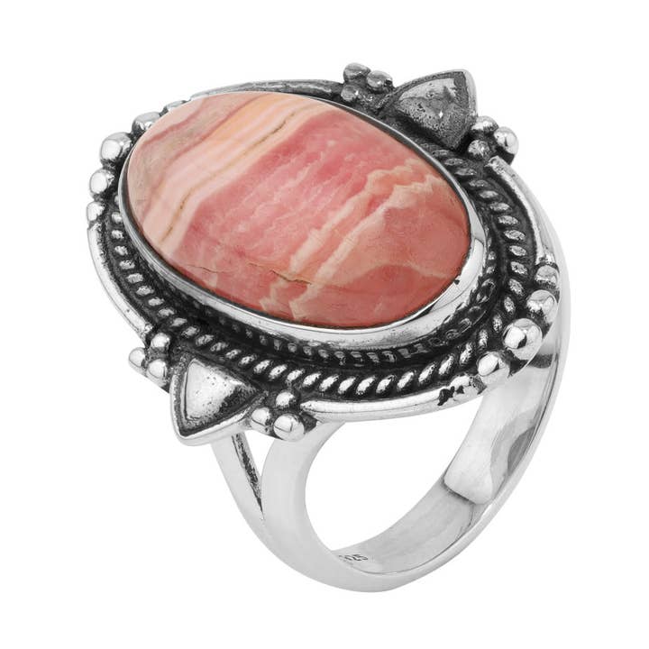 Deco Belle Rhodochrosite Sterling Ring for wholesale by Saraswati Imports
