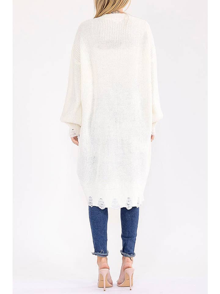 IVORY SOLID DISTRESSED KNIT BUTTON DOWN POCKETS CARDIGAN for wholesale on Faire2