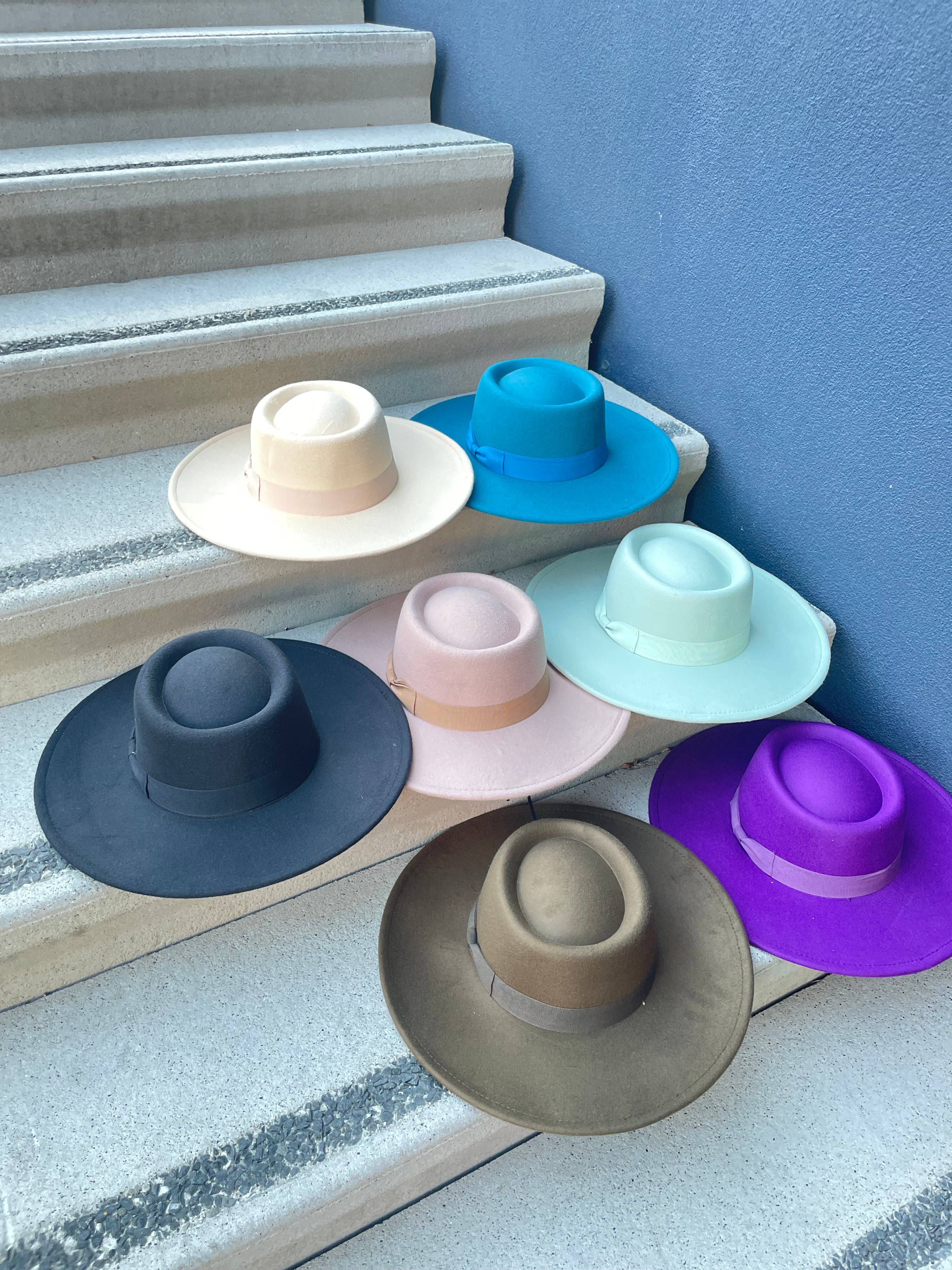 Love and Thyme - Wholesale Fedora - Women's - Premium Vegan Felt Bolero Hat Wide Brim with Matching Band