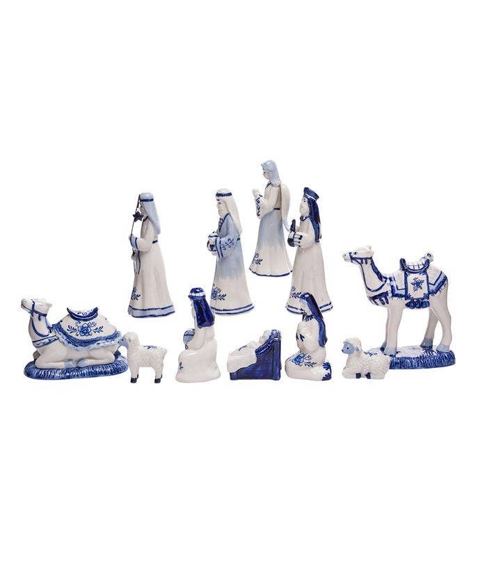 Kurt S. Adler, Inc. - Wholesale Nativity Scene Decor - 1.97-6.7"DELFT BLUE NATIVTY SET 11P2