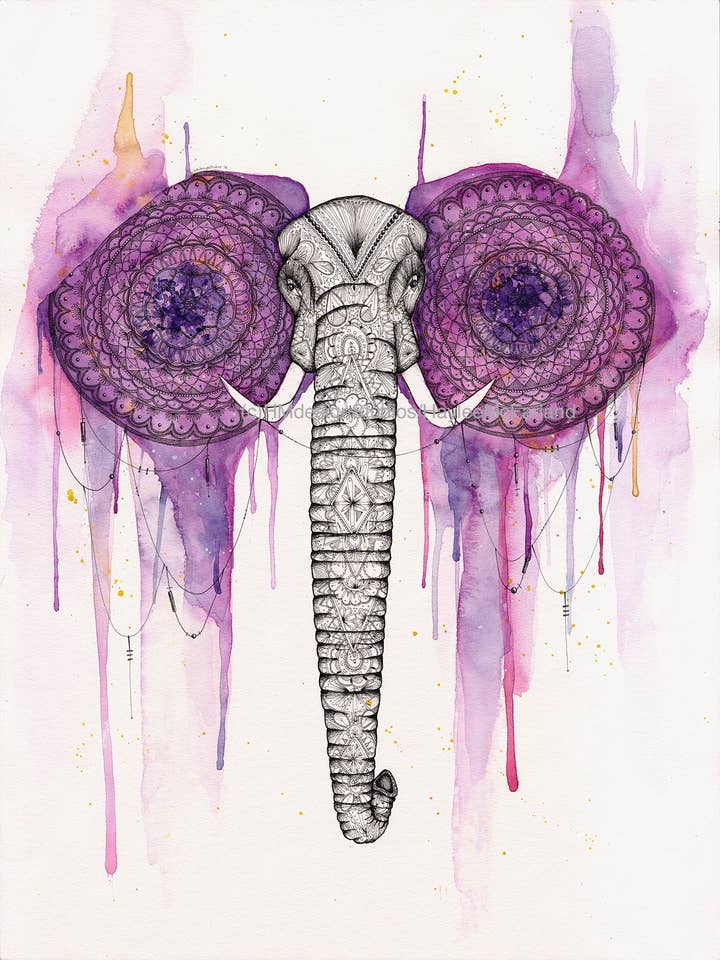 Kleiner Kunstdruck mit rosa Elefanten für den Großhandel von HMdesignStudios