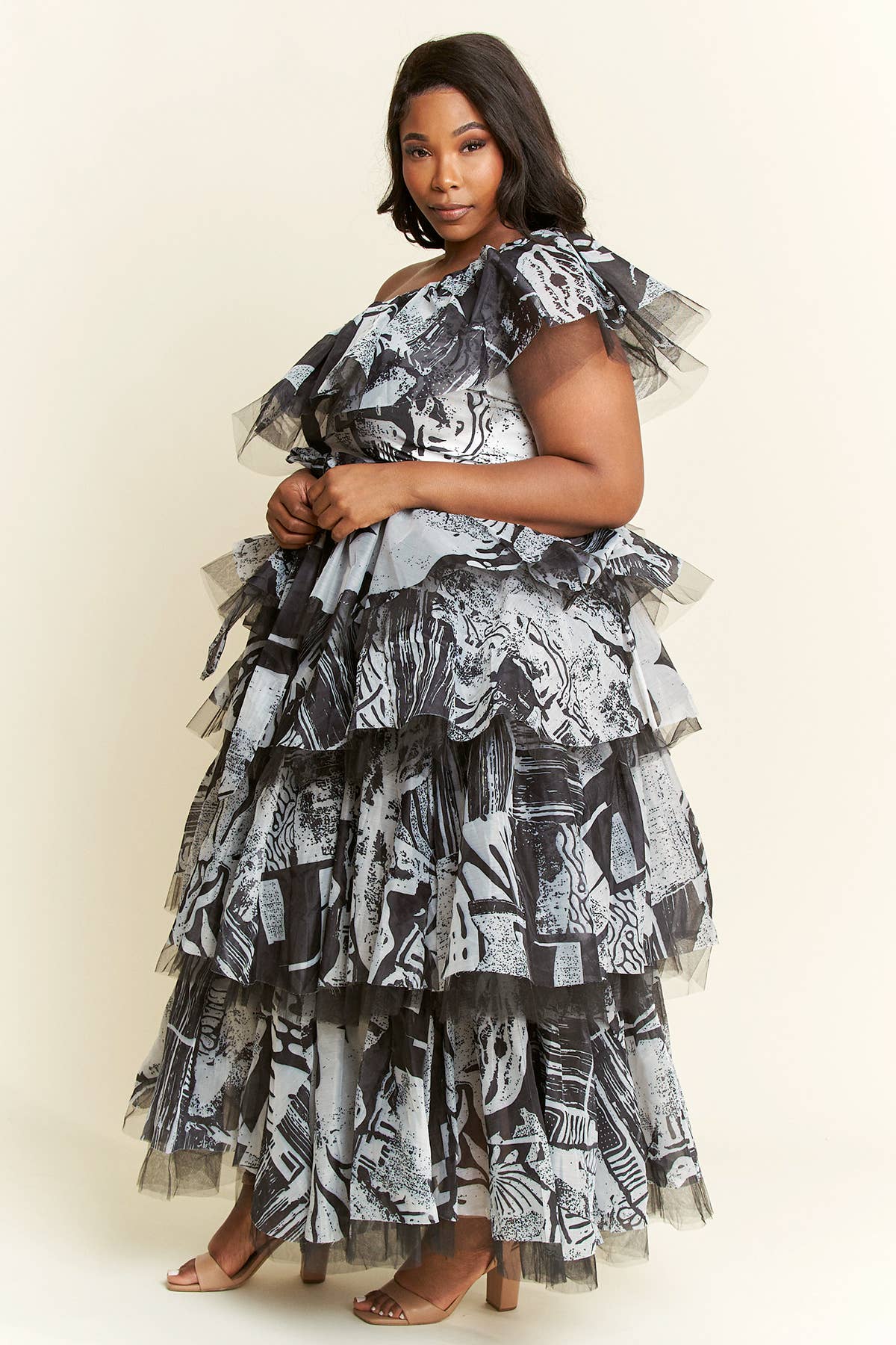 Namatt Design - Wholesale Top & Skirt Set - Women's - Plus One-Shoulder Ruffle Top & Maxi Ruffle Skirt Set14