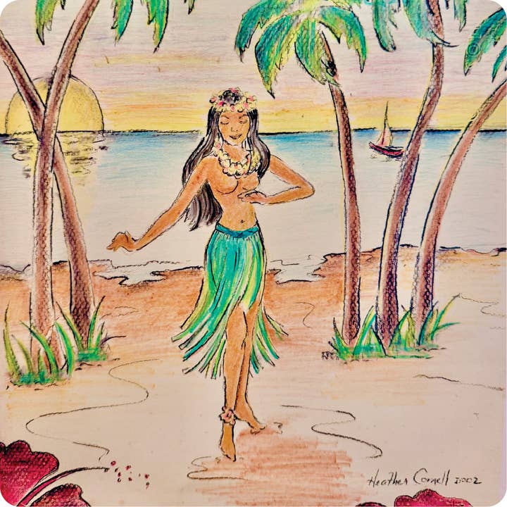 Hawaiian Hula Tile with Cork Back for wholesale by WHIRLED PLANET