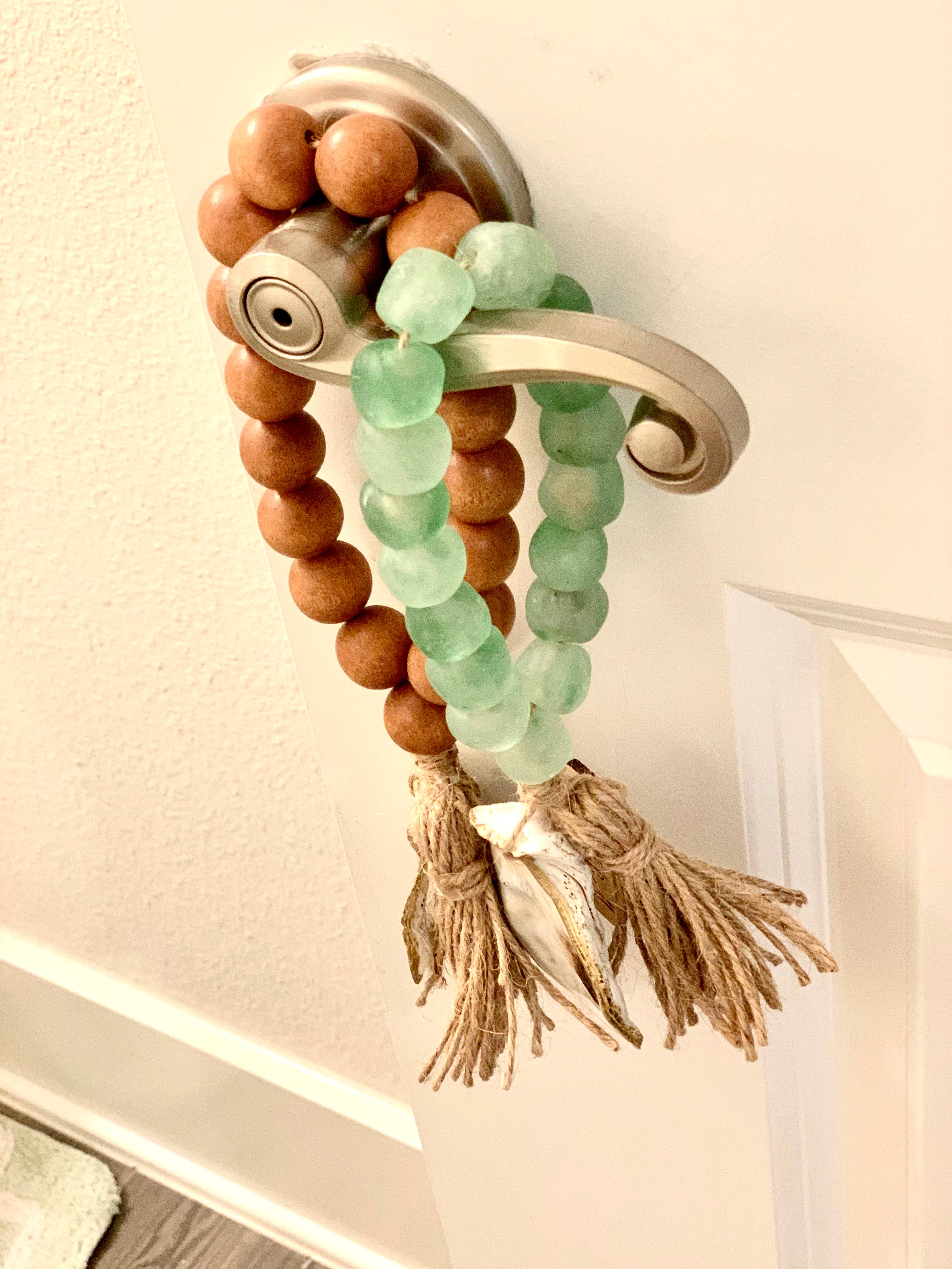 The Gilded Shell - Wholesale Decorative Tassel/Wall Drop - The Lagoon - Stained Wood - Sea Glass2
