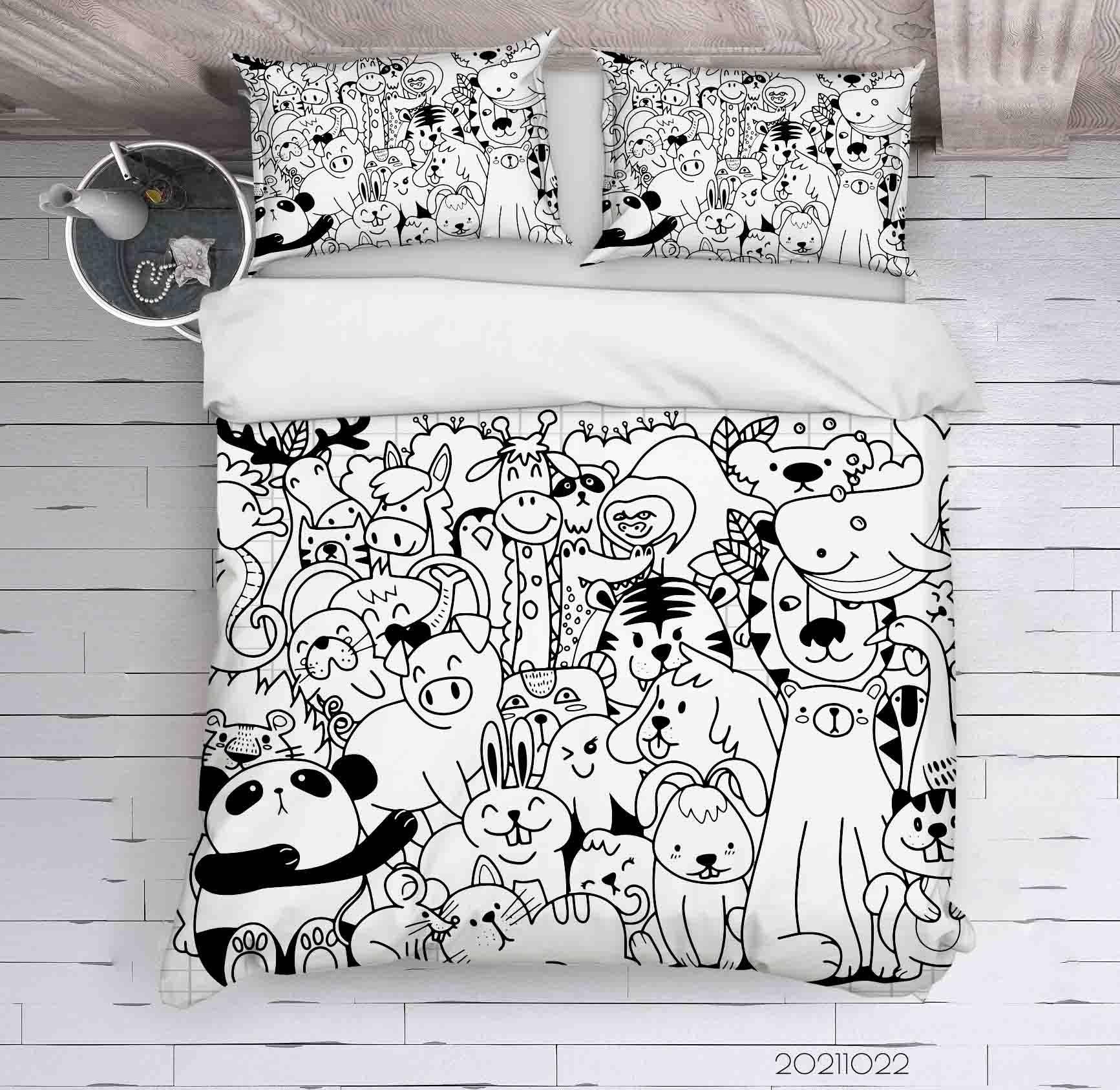Jess Art Decoration - Wholesale Bedding set - 3D Cartoon Animal Pattern Doodle Quilt Cover Set Bedding Set Duvet Cover Pillowcases 7