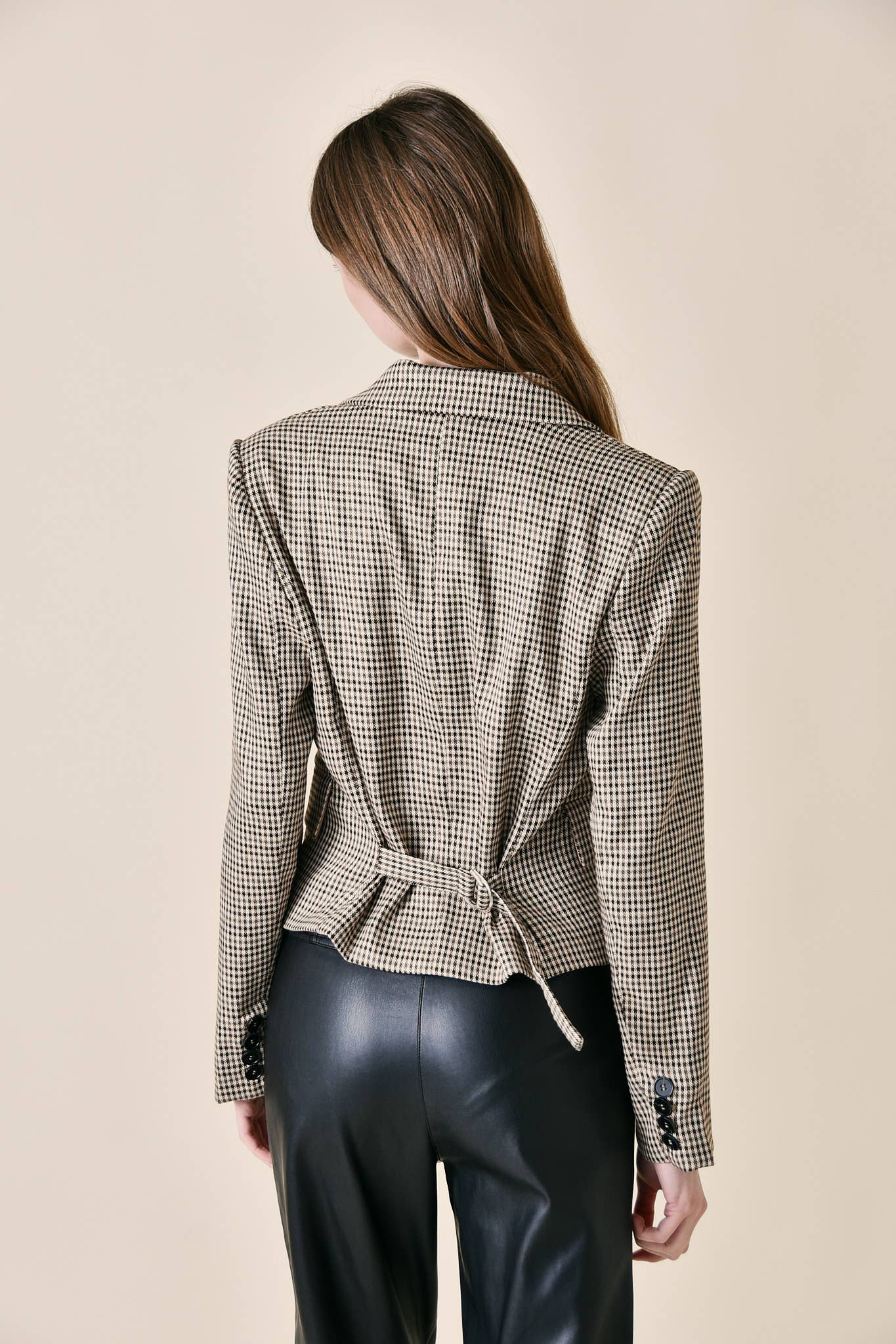 BROWN MULTI PREPPY TEXTURED PLAID DOUBLE BREASTED BLAZER-OI6000FO for wholesale on Faire8