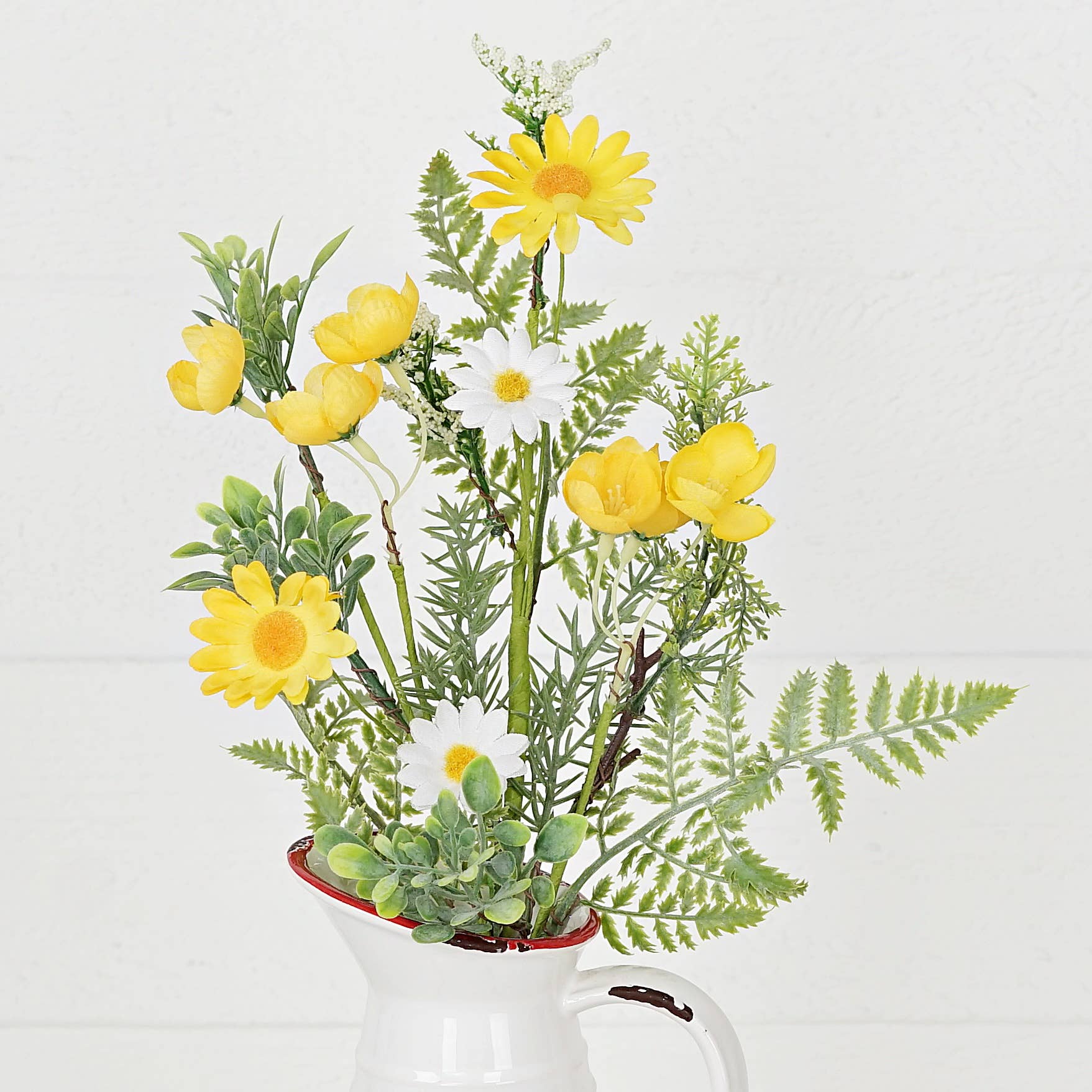 Wholesale 18in Bush-Yellow and White Daisy with Ferns for