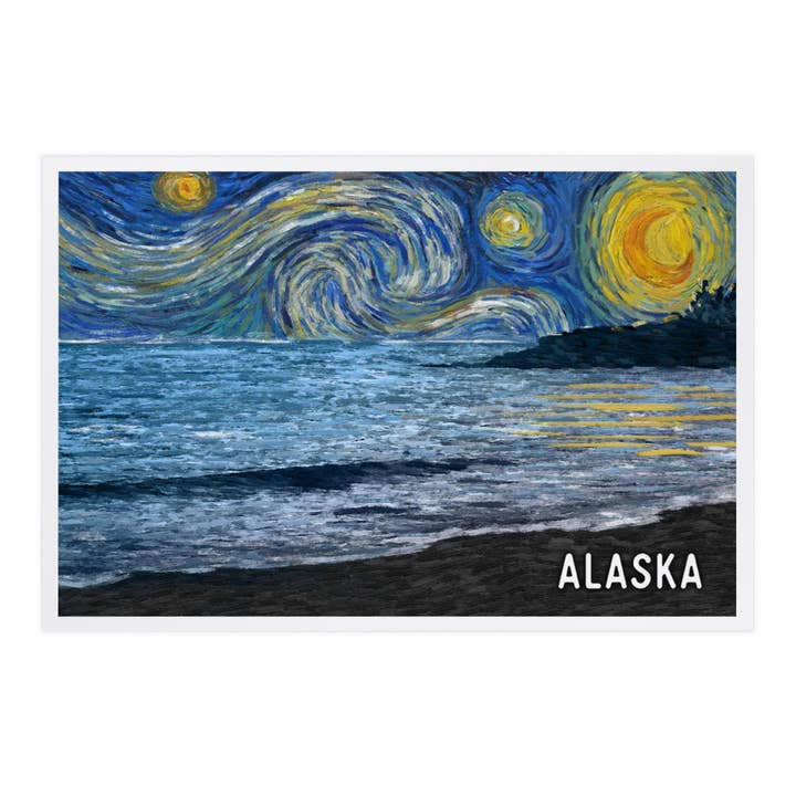 PREMIUM POSTCARDS Alaska, Starry Night, Coastline for wholesale by Lantern Press