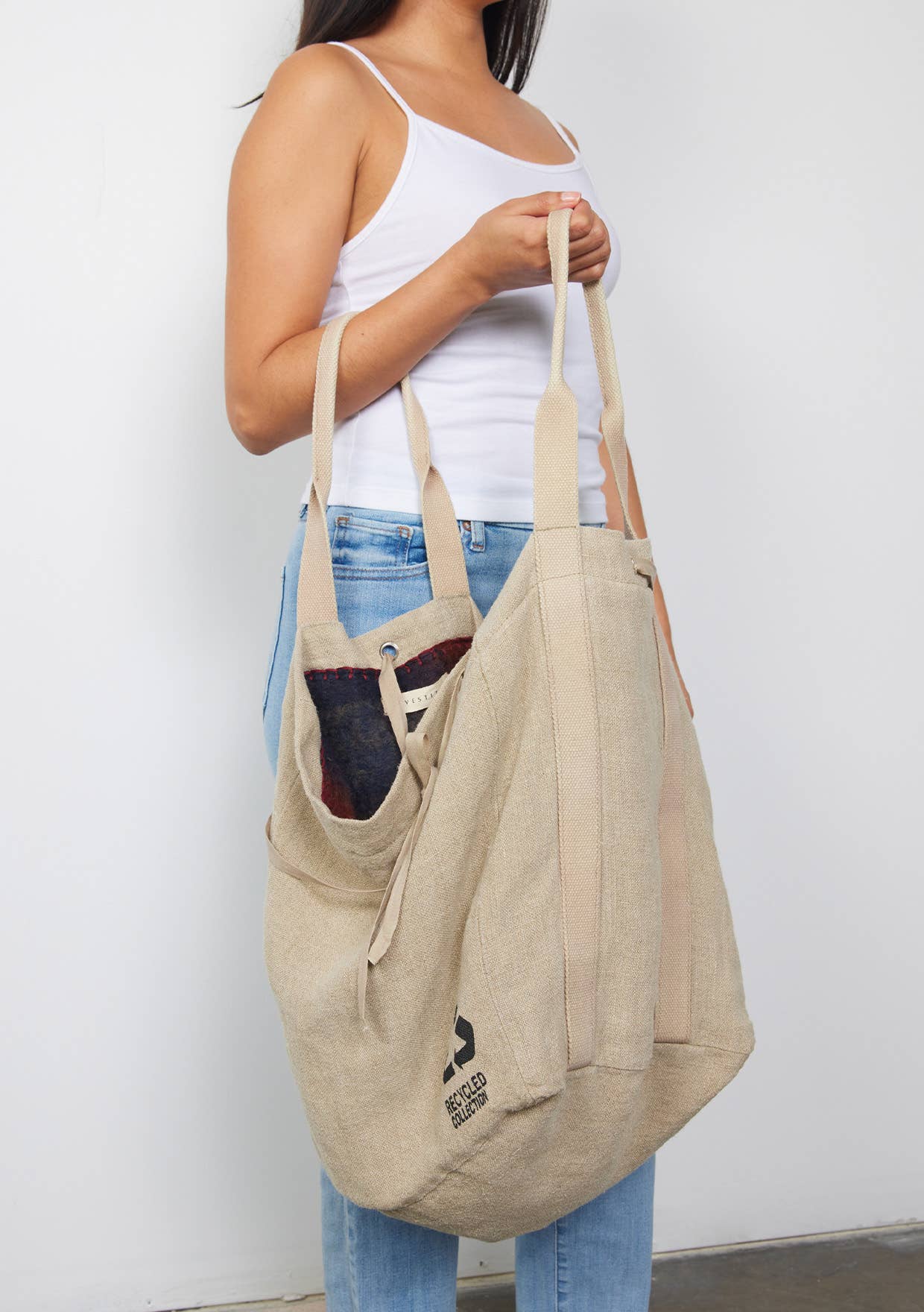 Large Reversible Canvas Tote Bag with Navy Plaid Interior for wholesale on Faire2