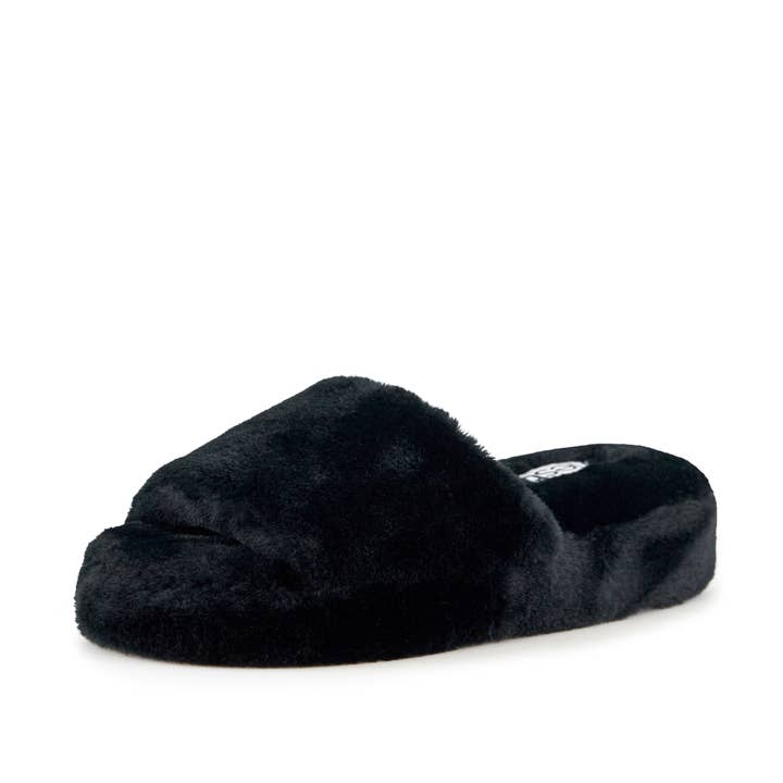Women's Geneva Faux Fur Slipper Black for wholesale by Nest Shoe