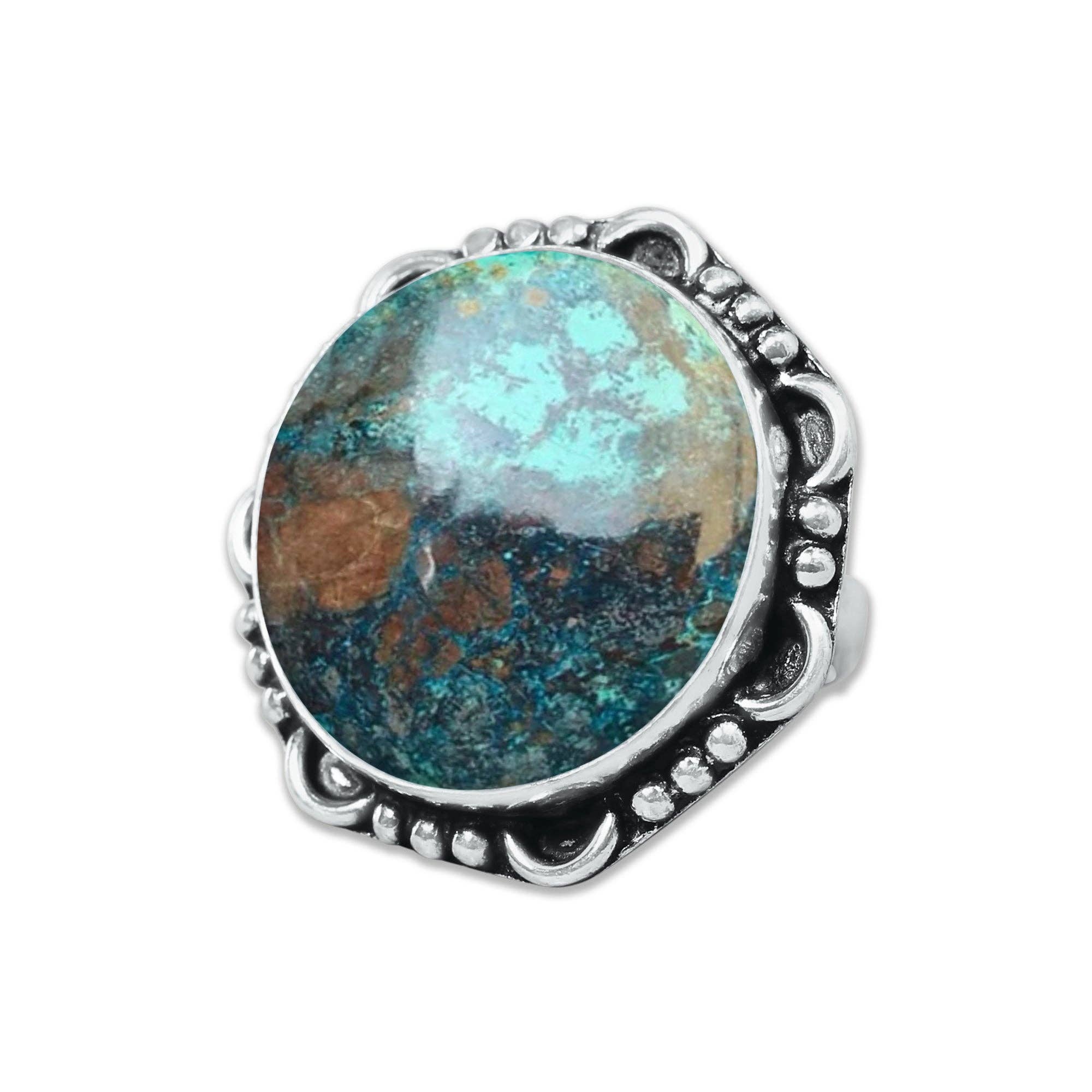 Handmade Jewels – wholesale Cocktail/Statement Ring – Chrysocolla-ringar – Silverpläterade, Handgjorda, Jordnära Havsgröna (US Storlekar 6–10, Tillverkade på Beställning)18