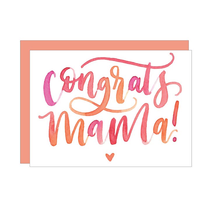 Congrats Mama greeting card for wholesale by Katie Elizabeth Lettering