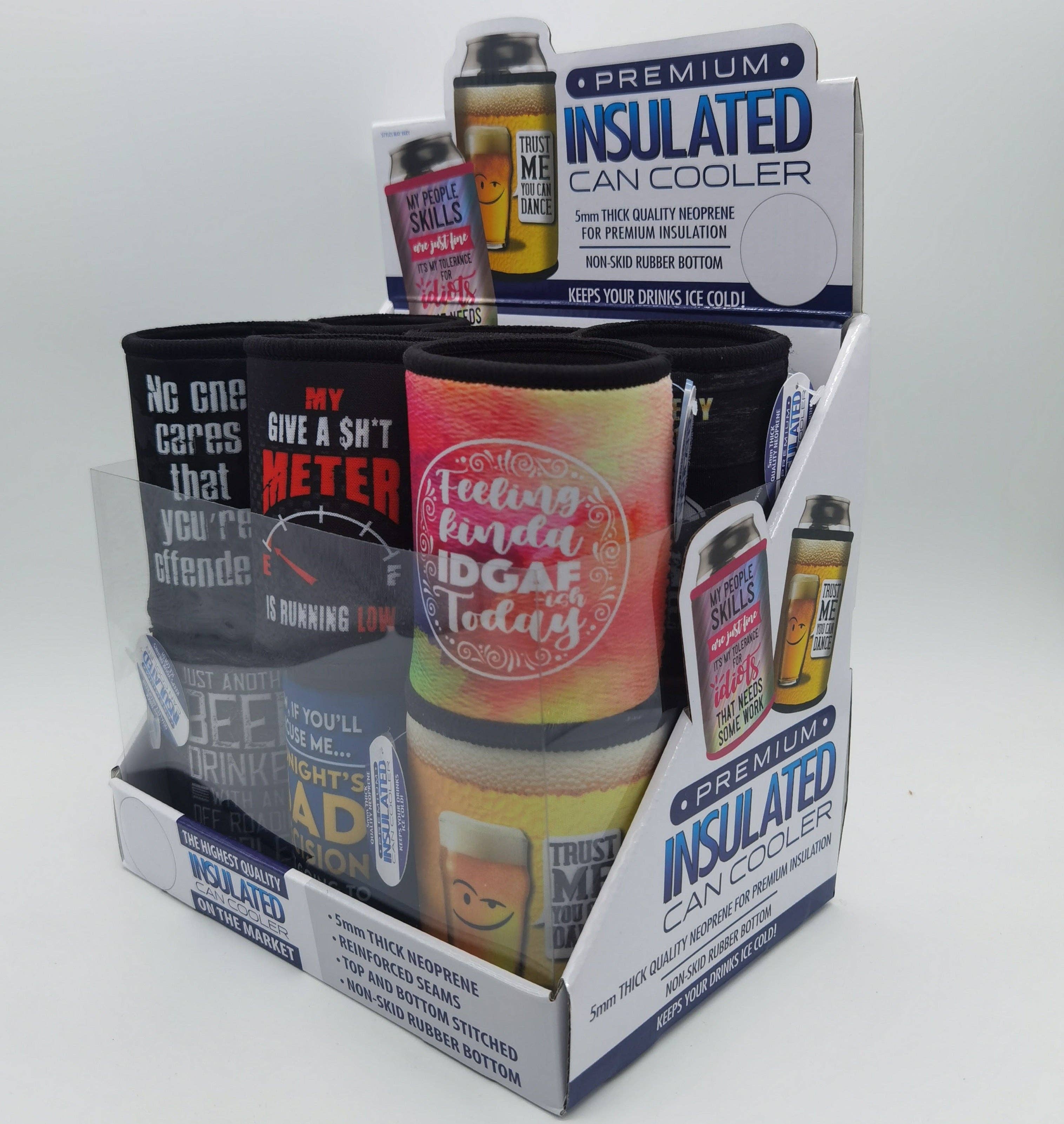 Novelty Brands - Wholesale Drink Huggers & Koozies - Insulated Can Cooler Coozie Assortment- 12/Display0